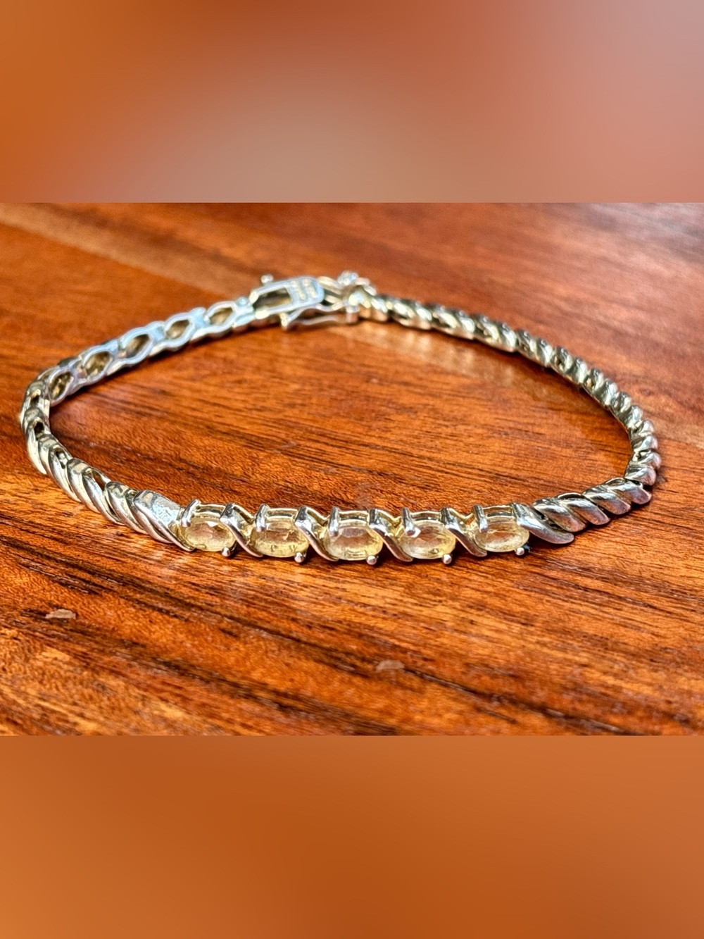 Vintage Sterling Silver Citrine San Marco Style Bracelet Woman’s Jewelry